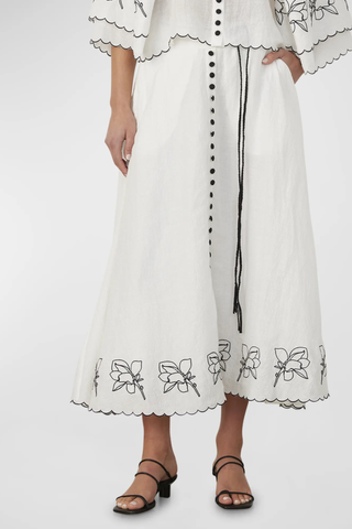 JOSLIN Grace Floral-Embroidered Seersucker Midi Skirt (Was $595) 
