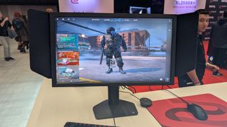 The BenQ Zowie XL2586X+ gaming monitor pictured at IEM Katowice 2025.