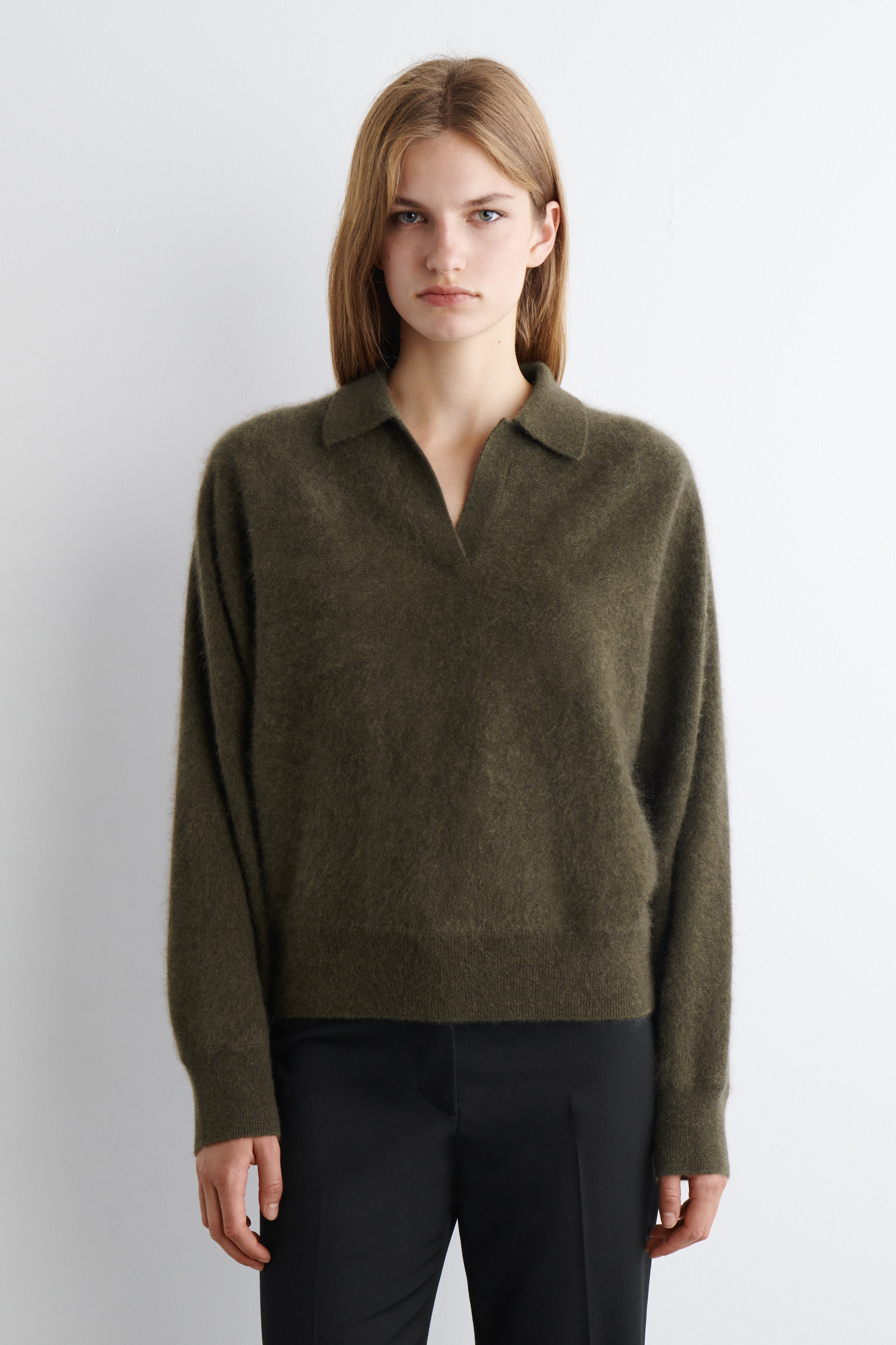 Brushed-Cashmere Polo Jumper