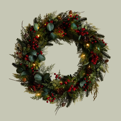 M&amp;amp;S, Pre-Lit Extra Large Red Berry Wreath
