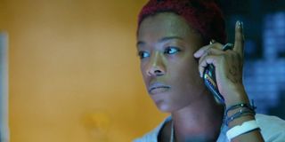 Samira Wiley as "Hacker Kween" on a phone call in the movie Nerve.