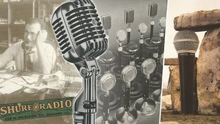 A collage of Shure microphones over its 100 years of audio innovations. 