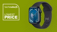 The Apple Watch Series 9 on a green background with Lowest Price next to it.