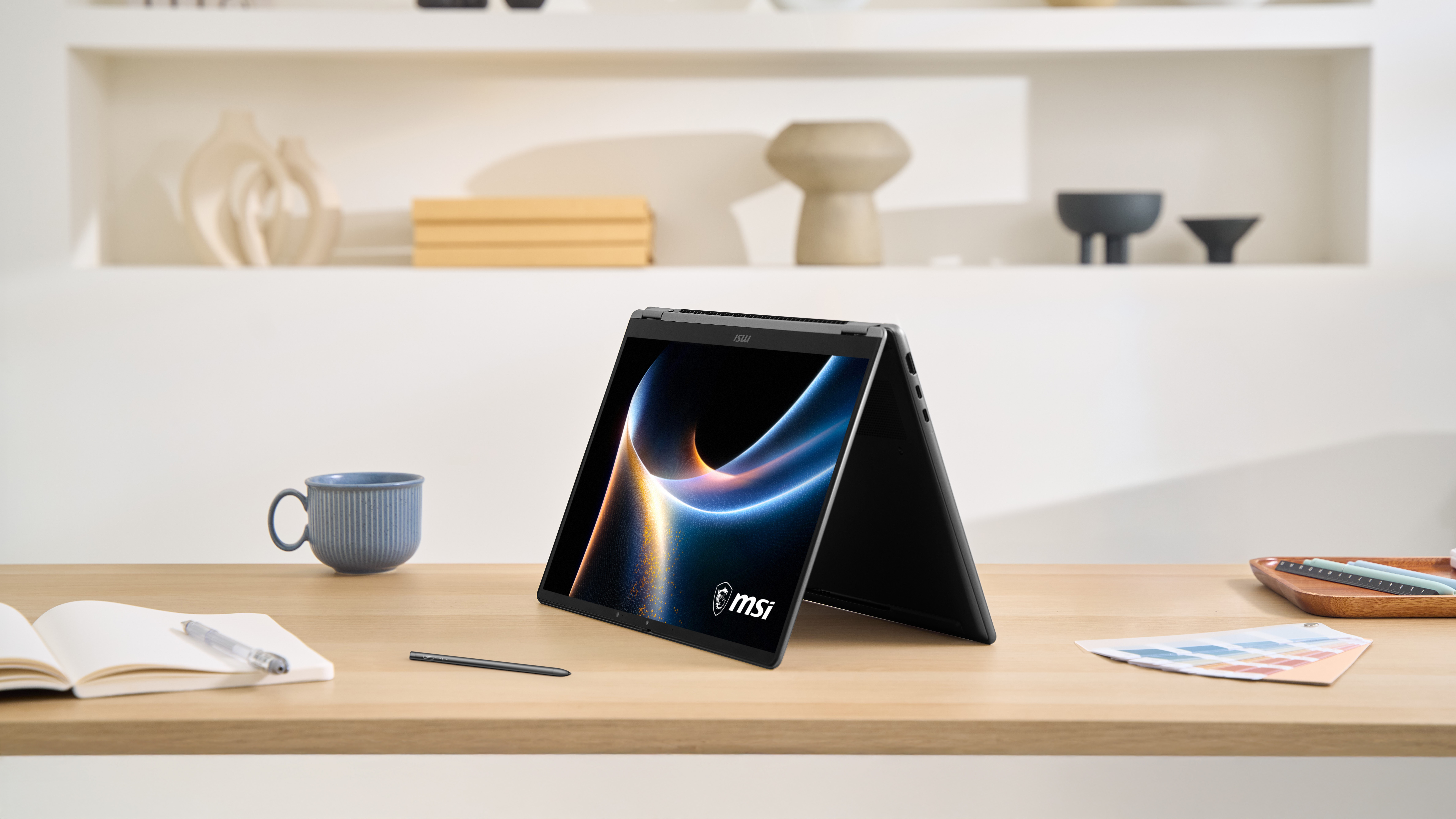 MSI Prestige 16 Flip AI+. A premium 2-in-1 Copilot+ PC designed for executives seeking elegant mobility and intelligent performance.