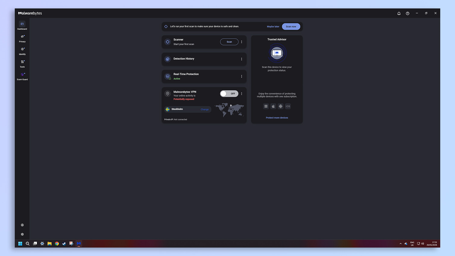 Malwarebytes antivirus software screenshot