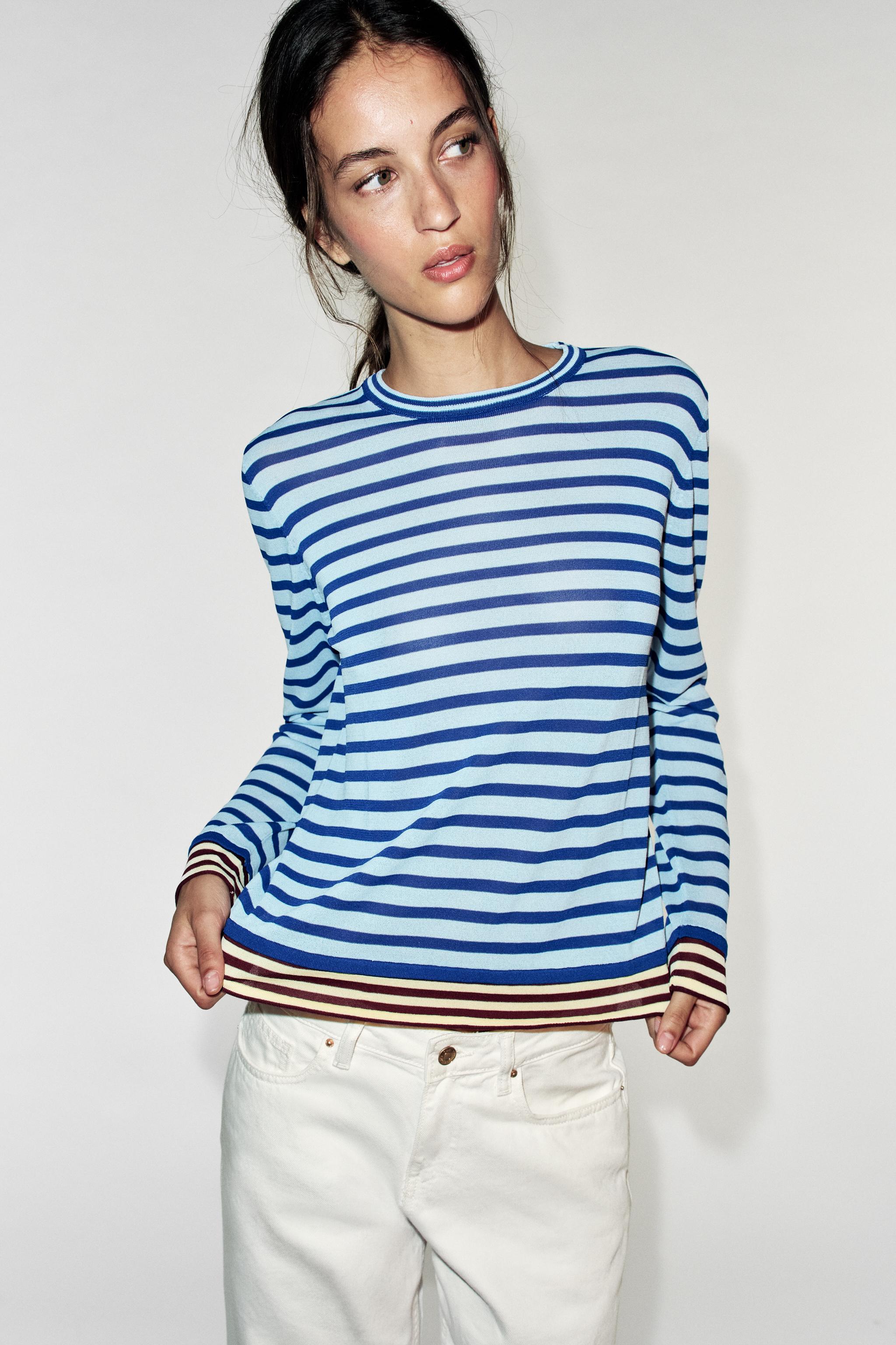 Striped Knit Jumper - Mid-Blue - S