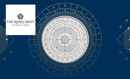 the royal mint logo top left with a circle filled with shapes
