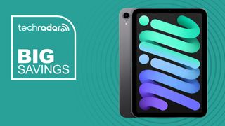 iPad mini on a cyan background - text reads Big Savings