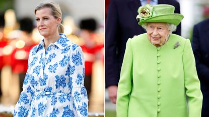 Duchess Sophie's confident choice was once mirrored by Queen Elizabeth. Seen here are Duchess Sophie and Queen Elizabeth at different occasions