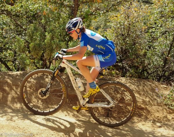 Georgia Gould (Luna Pro Team) cresting the mountain all alone