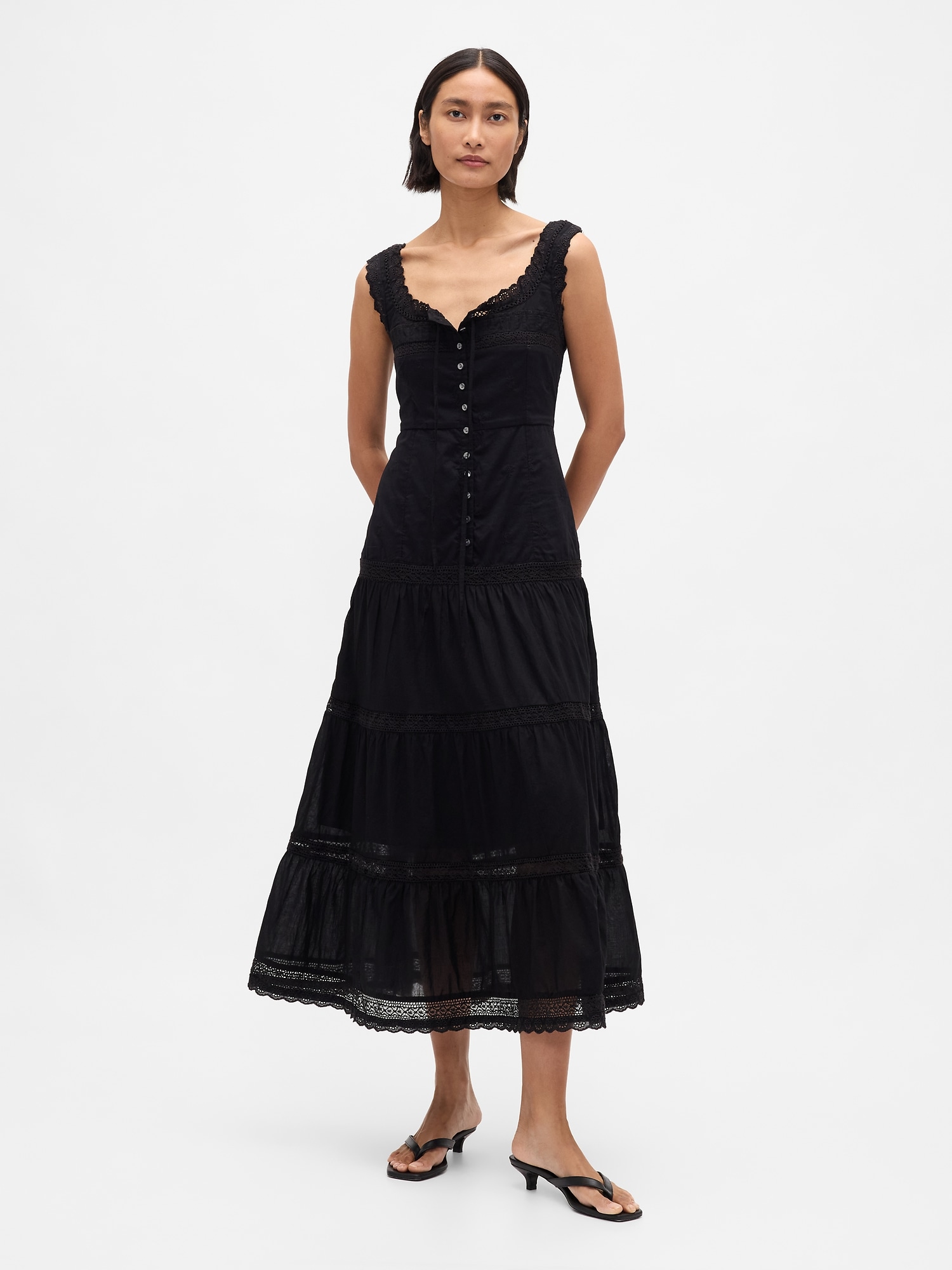 Gap Lace-Trim Tiered Maxi Dress