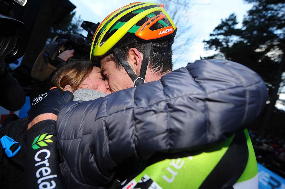 Wout Van Aert celebrates winning the 2016 Belgian championships