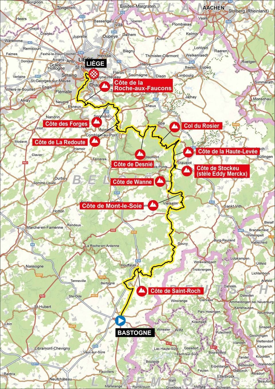 Route of the 2025 Li&egrave;ge-Bastogne-Li&egrave;ge Femmes