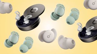 A college of sleep earbuds on yellow background