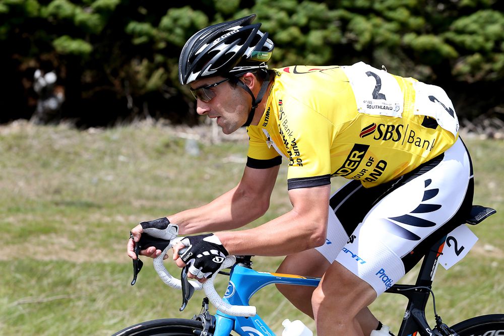 Joseph Cooper of Wellington wears the yellow jersey for the Avanti Racing Team in stage one of the Tour of Southland