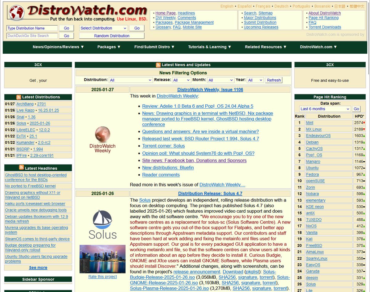 The DistroWatch site today