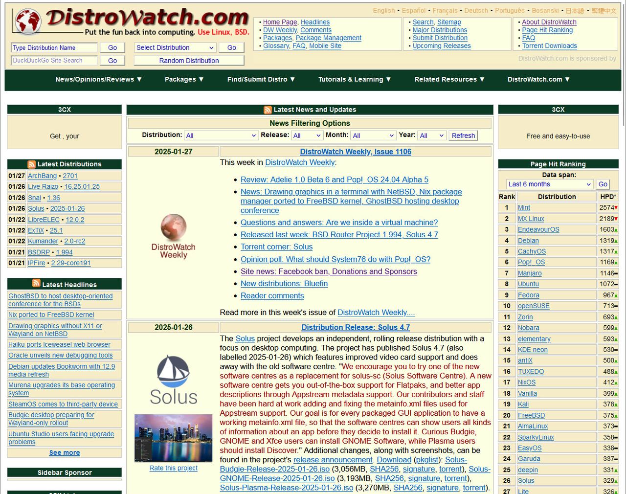 The DistroWatch site today