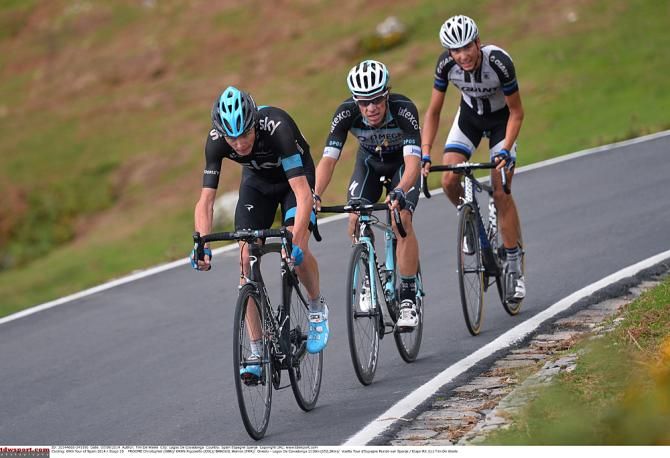 Froome, Uran and Barguil on the climb to Lagos de Covadonga