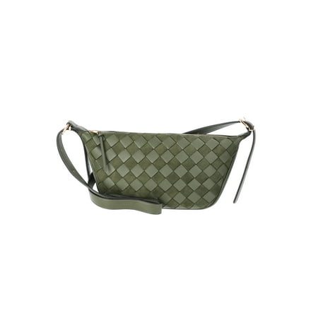Time and Tru Women&#039;s Woven Faux Leather and Suede Sling Crossbody Bag, Olive