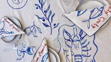 A hand-painted tablecloth