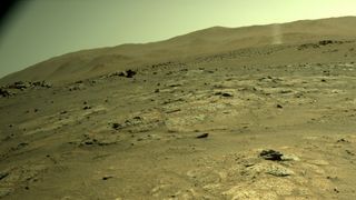 An image of a dust devil in Jezero Crater taken by NASA's Mars rover Perseverance.