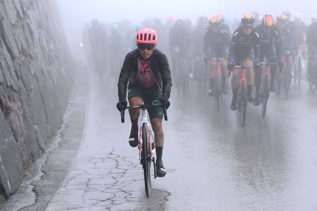 LIENZ AUSTRIA APRIL 22 Johan Esteban Chaves Rubio of Colombia and Team EF Education Easypost competes in rainy and foggy conditions during the 45th Tour of the Alps 2022 Stage 5 a 1145km stage from Lienz to Lienz TouroftheAlps on April 22 2022 in Lienz Austria Photo by Tim de WaeleGetty Images