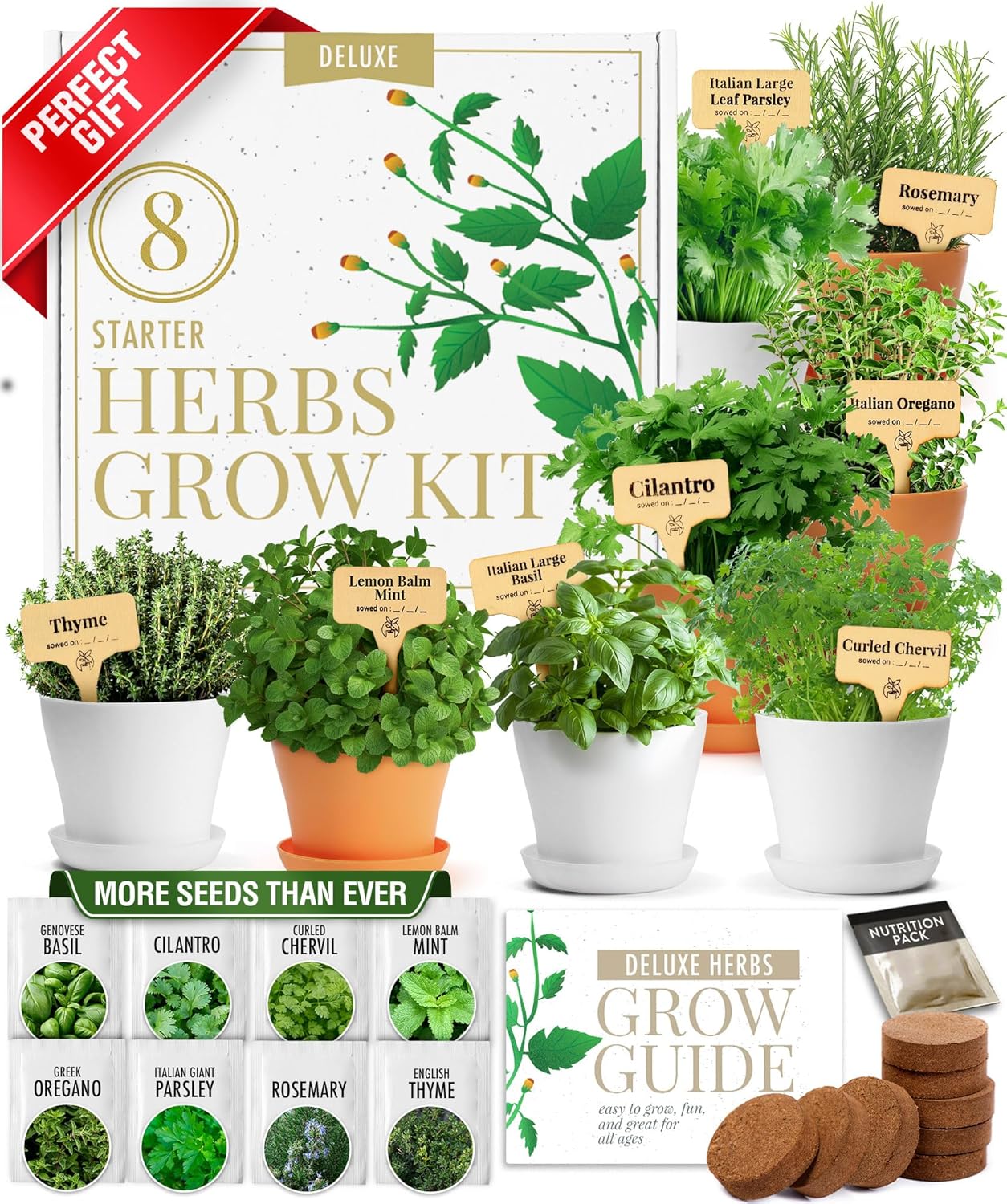 Home Grown Gift Herb Kit &amp;ndash; 8 Herb Seeds Set With Basil, Cilantro, Mint &amp;amp; More, Complete Indoor Grow Kit for Kitchen, Gardening Gifts for Women &amp;amp; Men, Ideal for Cooking &amp;amp; Home D&amp;eacute;cor