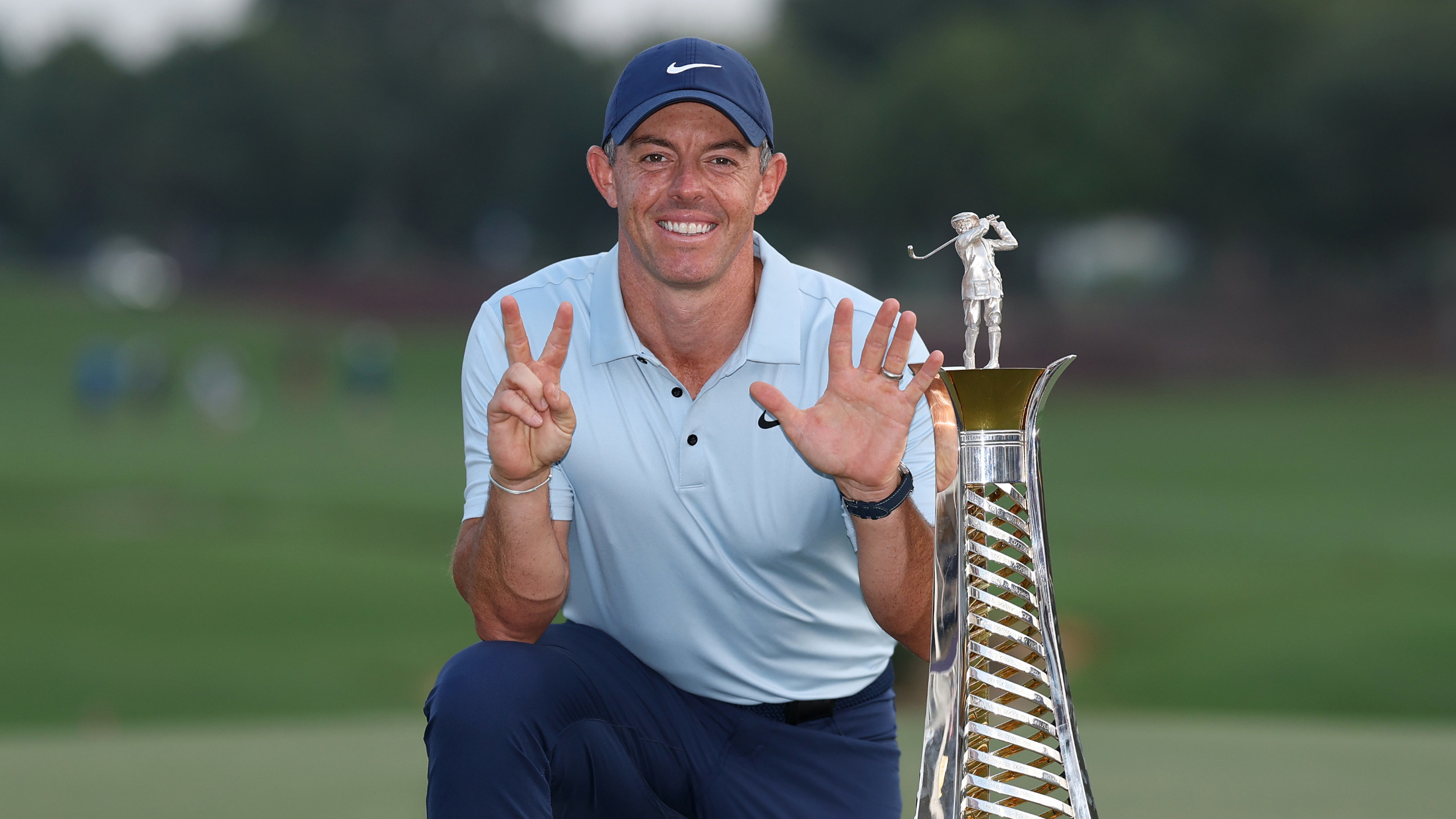 Rory McIlroy celebrates his Race to Dubai win.