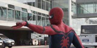 Spider-Man shooting web in Captain America: Civil War