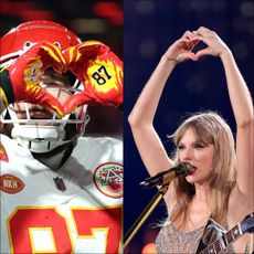 Travis Kelce and Taylor Swift heart hands