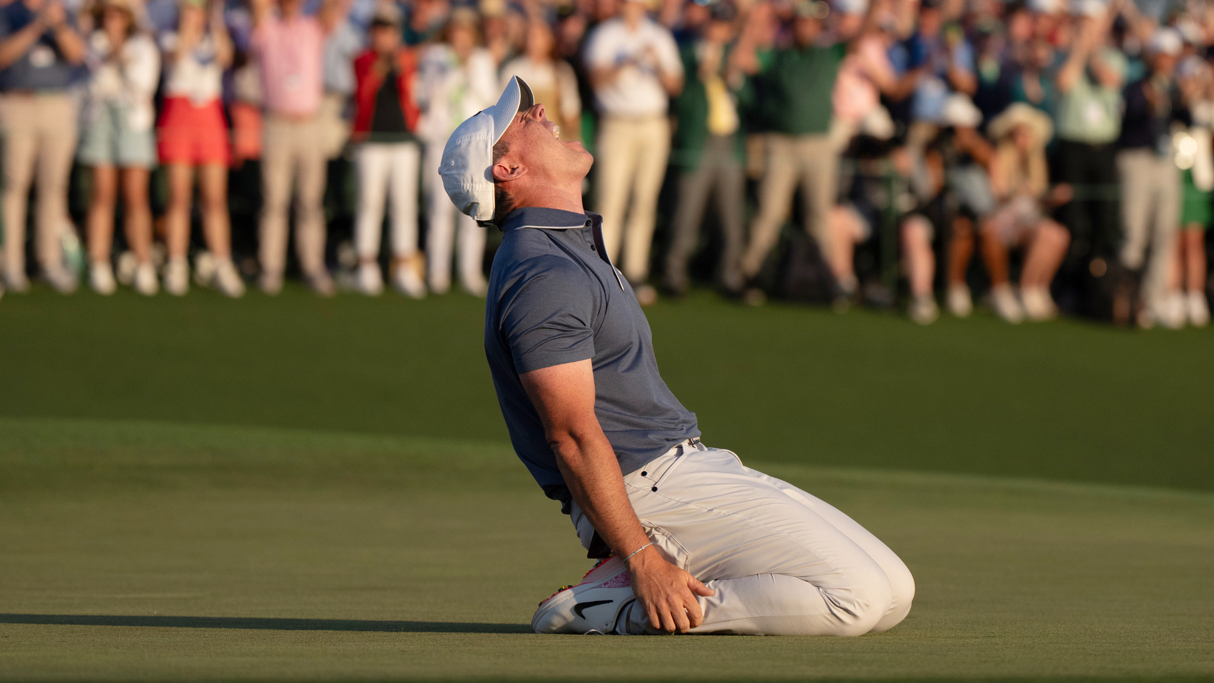 Rory McIlroy celebrates winning The Masters