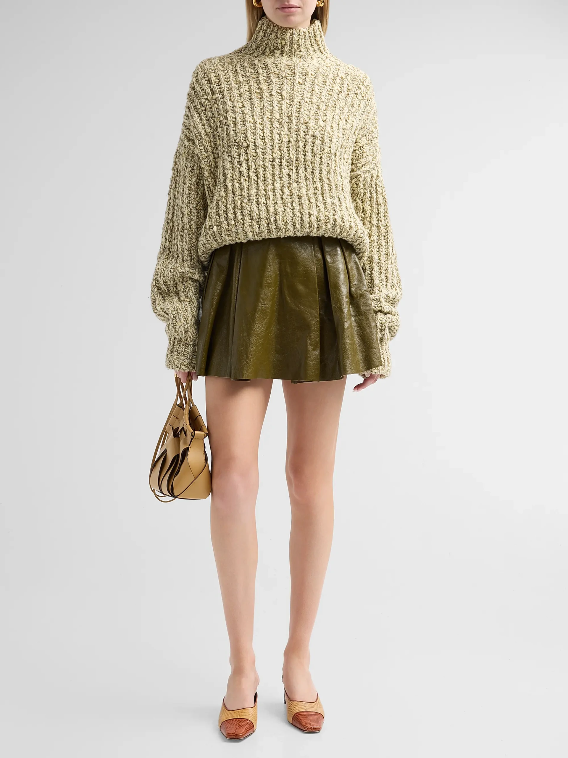 Sophie Crinkled Leather A-Line Mini Skirt