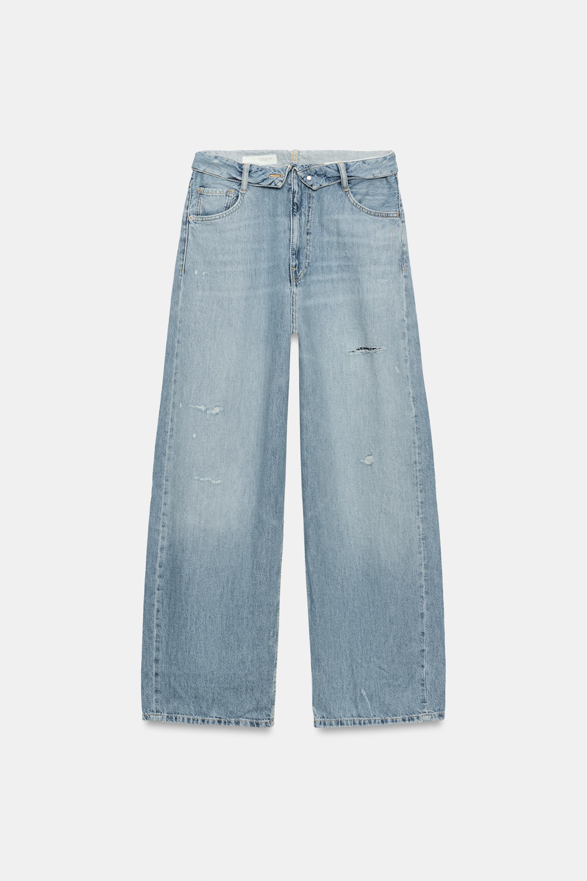 Trf Mid-Rise Folded Waist Ripped Jeans