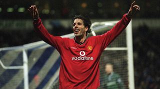 29 Jan 2002: Ruud van Nistelrooy of Manchester United celebrates scoring the fourth and final goal of the match during the FA Barclaycard Premiership match against Bolton Wanderers played at the Reebok Stadium, in Bolton, England. Manchester United wonthe match 4-0. \ Mandatory Credit: Alex Livesey /Allsport