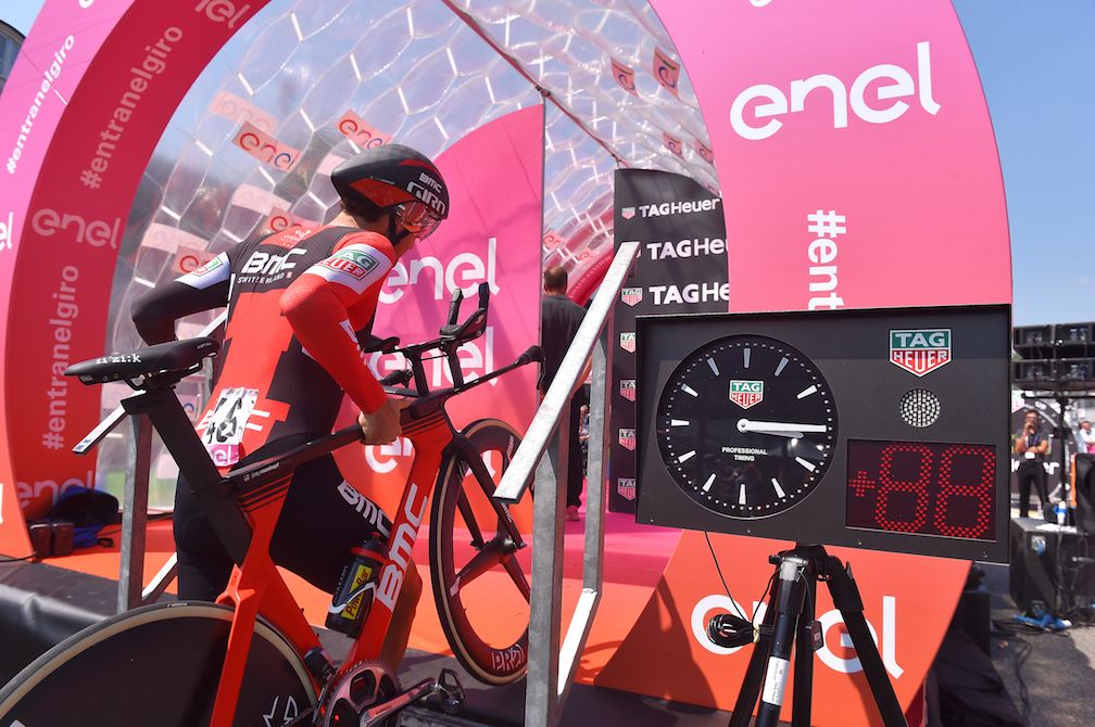 Joey Rosskopf preparing for the Giro d'Italia's time trial finale