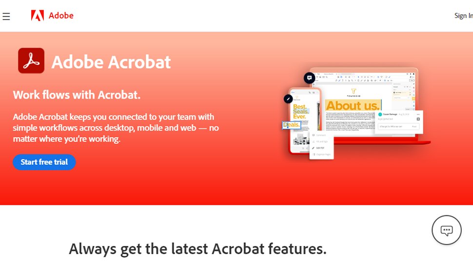 Tangkapan layar situs web Adobe Acrobat