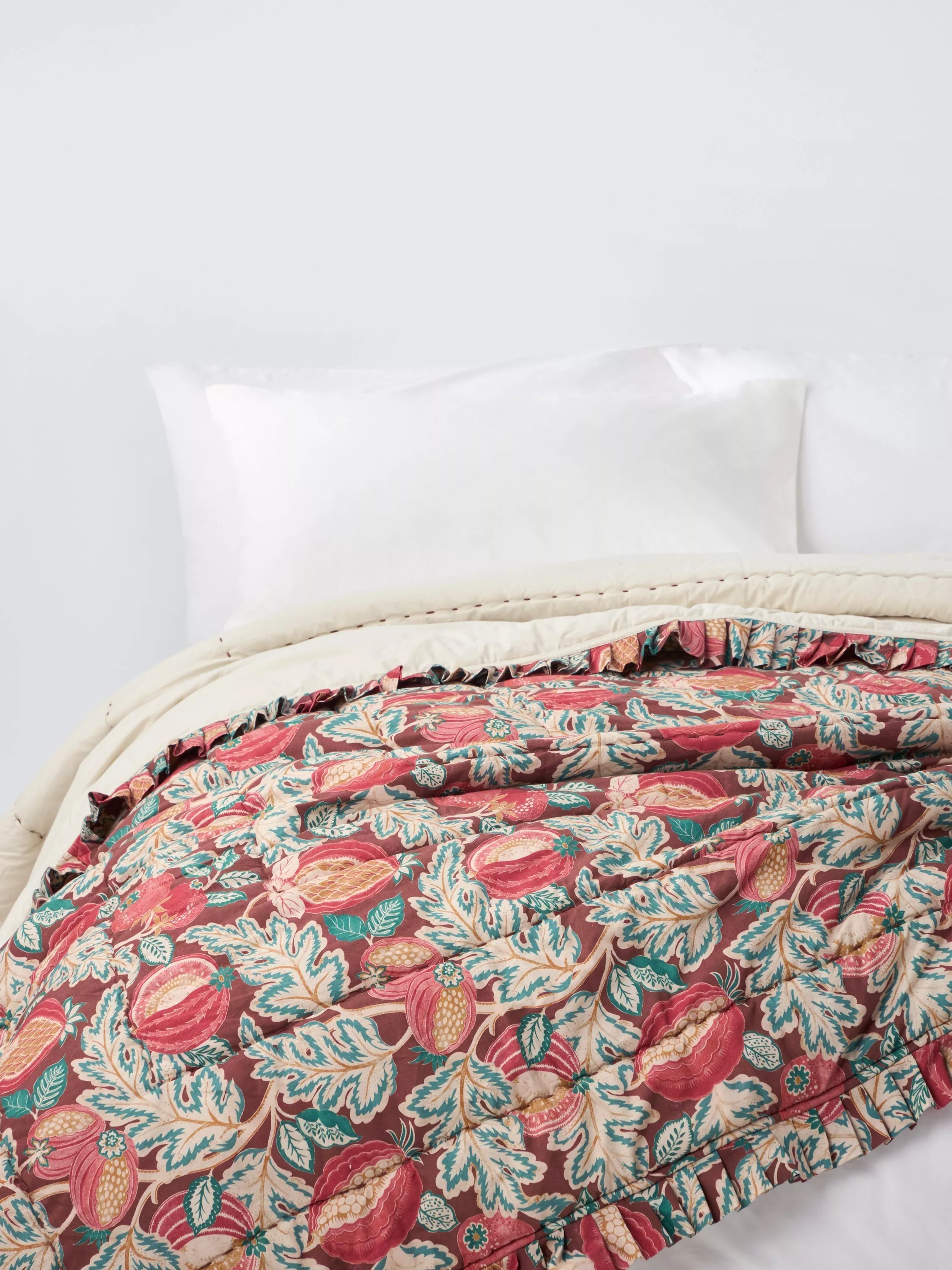 John Lewis X Sanderson Cantaloupe Quilted Frilled Bedspread, Multi