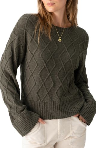 Sanctuary, Coastal Cabled Cotton Crewneck Sweater