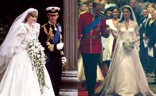 Diana and Charles, Kate and Will on their wedding days