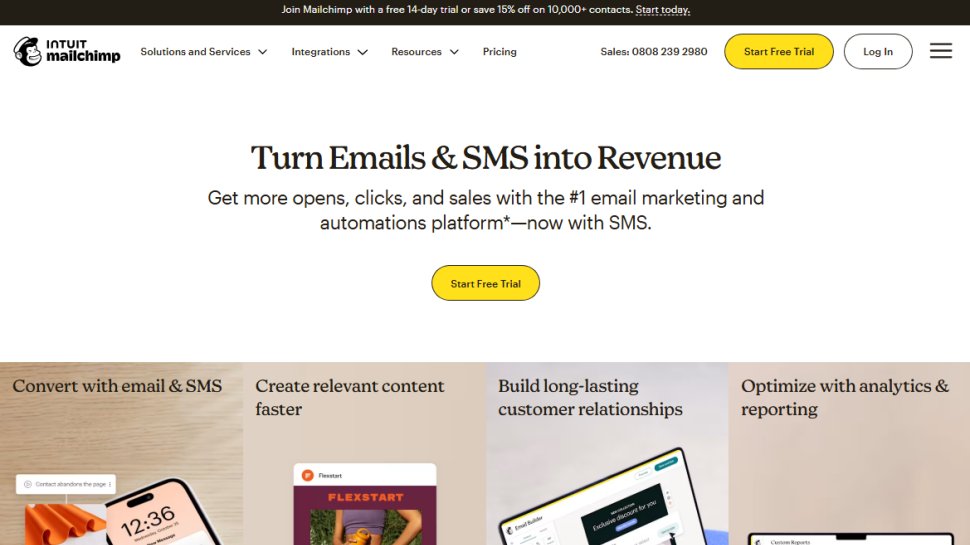 Website screenshot of Mailchimp (August, 2025)