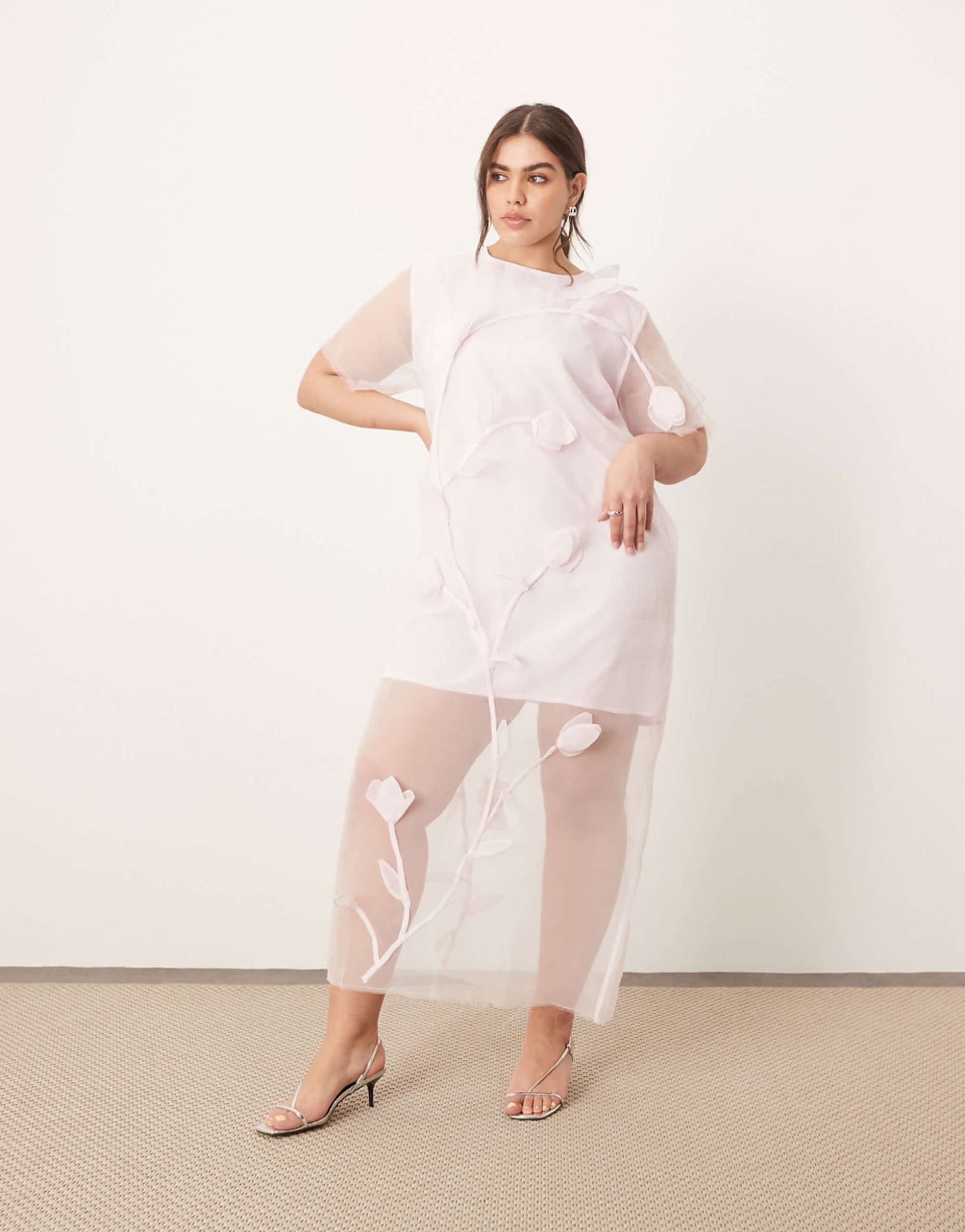 Arrange Curve Organza Floral Applique Maxi Dress in Light Pink