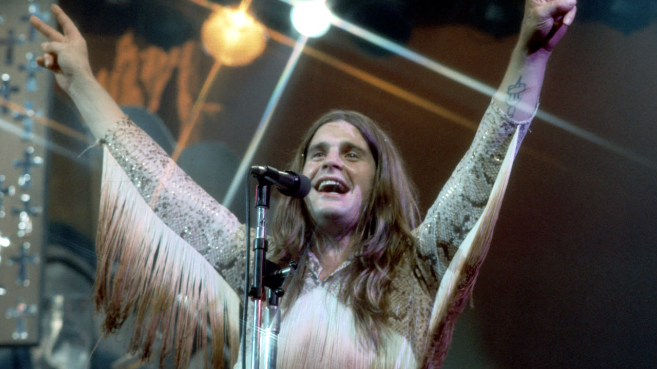 Ozzy Osbourne onstage with Black Sabbath in 1974