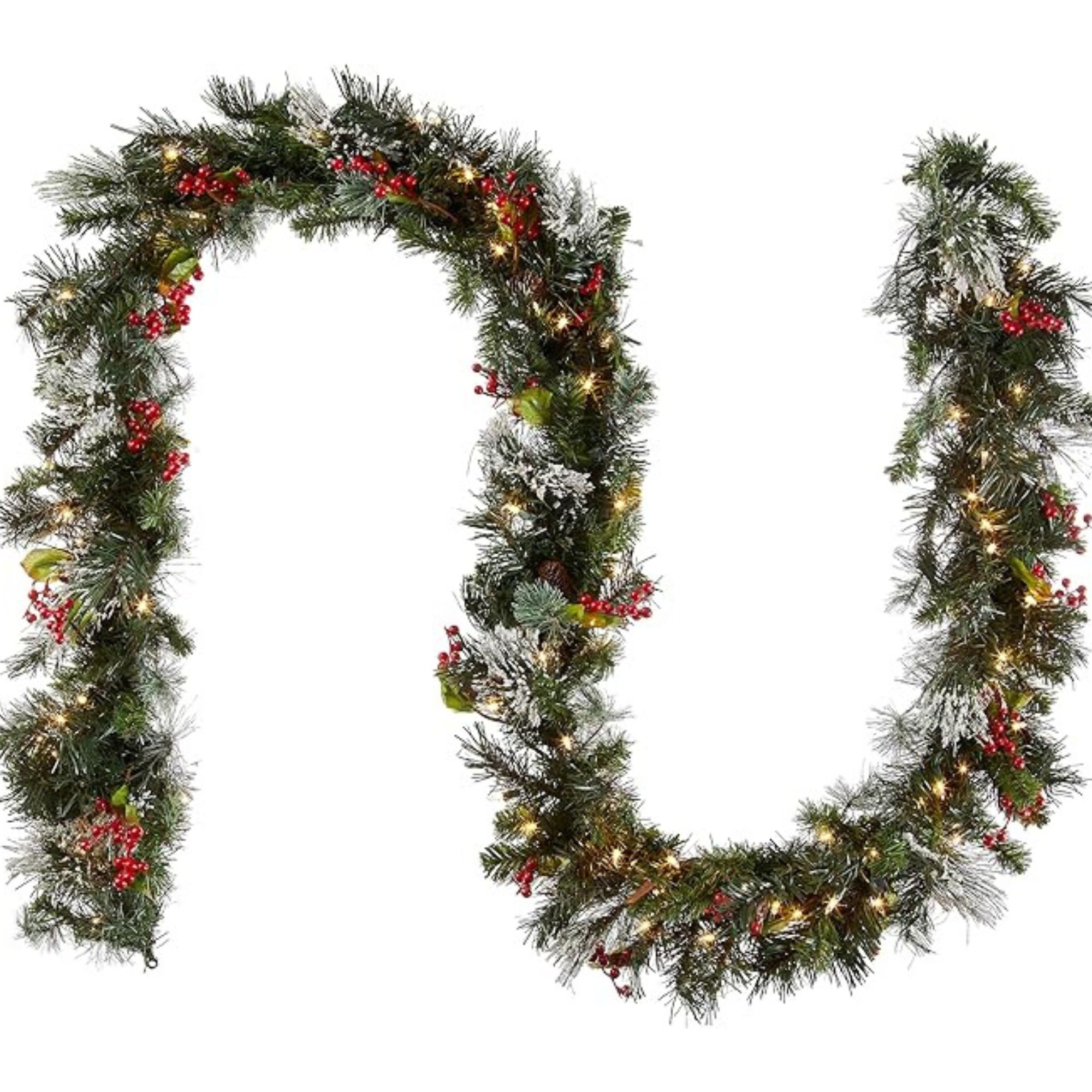 National Tree Company 9 ft Pre-Lit Wintry Pine Flocked Artificial Christmas Garland