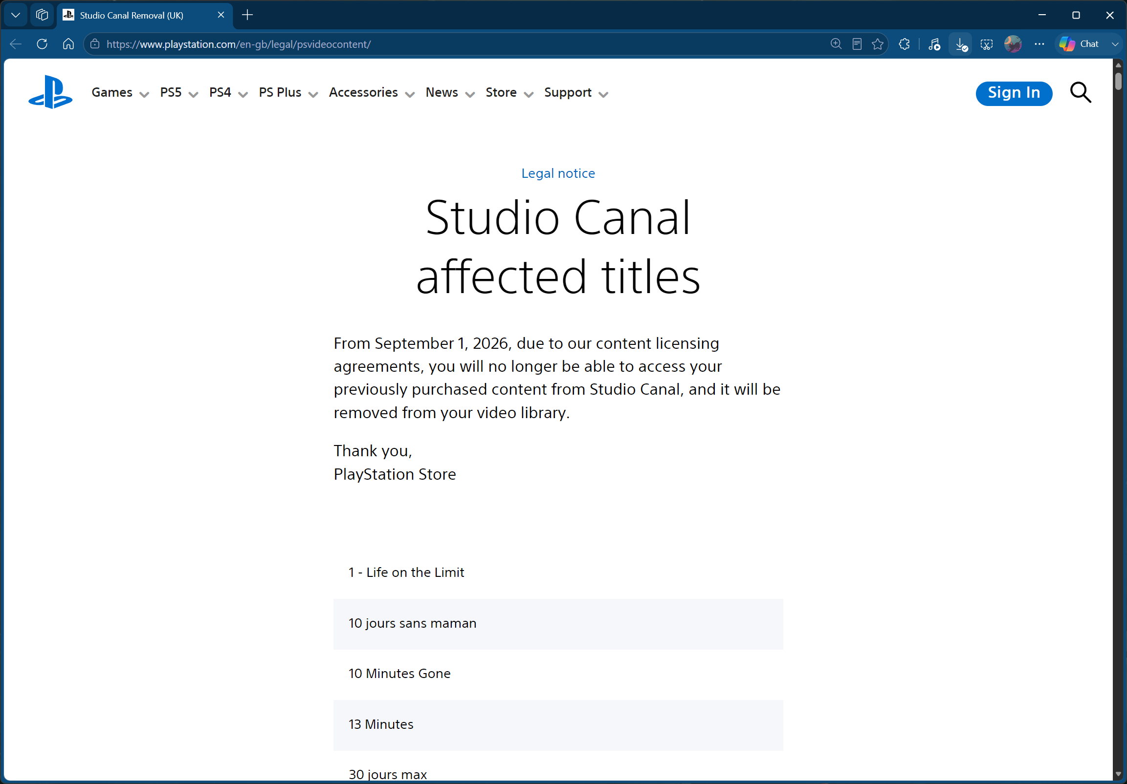 Sony removing StudioCanal movies from PlayStation in the UK