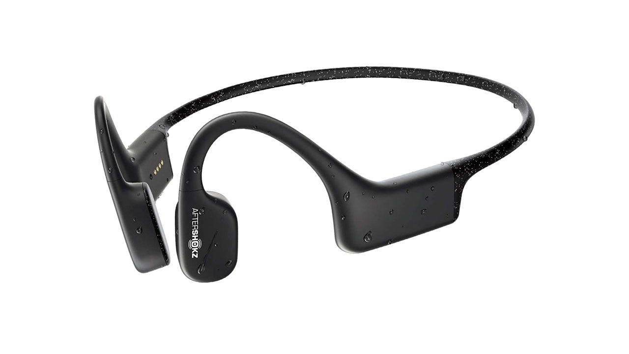 A pair of Aftershokz Xtrainerz headphones in black