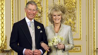 King Charles and Queen Camilla in the White Drawing Room at Windsor Castle on their wedding day
