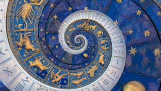 Leo season 2022: Astrological background with zodiac signs and symbol - blue