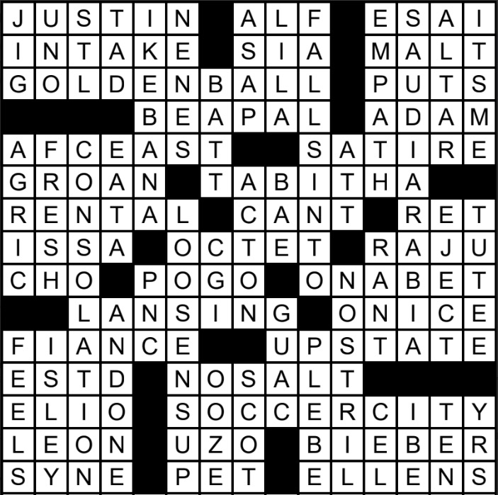 A solved crossword puzzle.