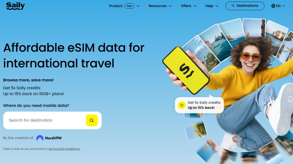 Website screenshot of Saily (October, 2025)