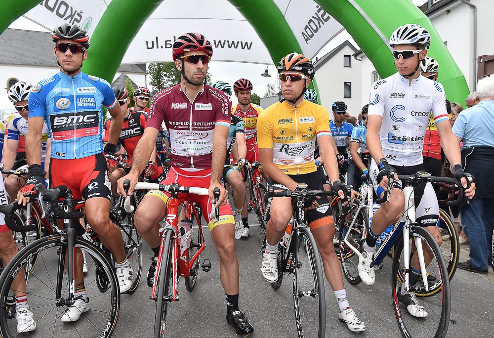 Philippe Gilbert, Thomas Deruette, Maurits Lammertink and Alex Kirsch at the start of stage 3